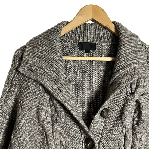 Intermix Gray Brown Carlyle Oversized Cable Knit Wool Cardigan Sweater Size S