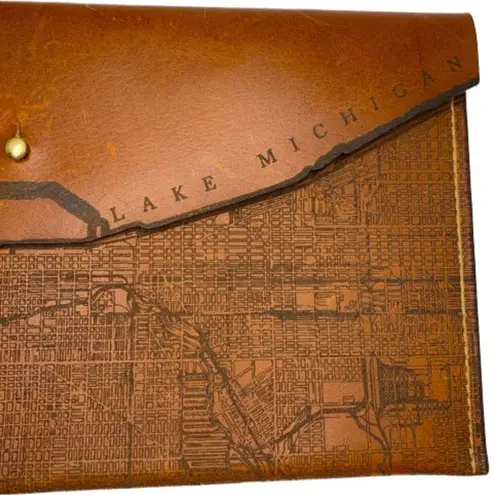 Tactile Craftworks Chicago Map Clutch Brown