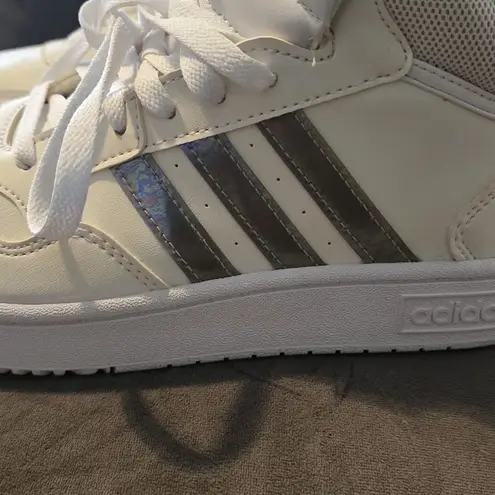 Adidas  Hoops Mid 3.0 K White and Silver Sneakers