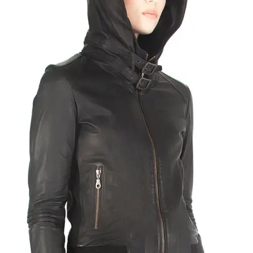 Jan Hilmer X Sparrow Falcon Hoodie Lambskin Moto Jacket Size 6 Black