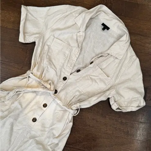 Who What Wear  Linen Jumpsuit Romper Women’s Size M Beige Short Sleeve Wide Leg