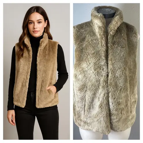 Cejun Tan Faux Fur Vest Size L | Plush Neutral Layering Piece Soft Winter Chic Size L