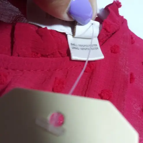 Monteau  Red Swiss Dot Ruffle Tiered Sleeveless Dress Lined Size Small NWT