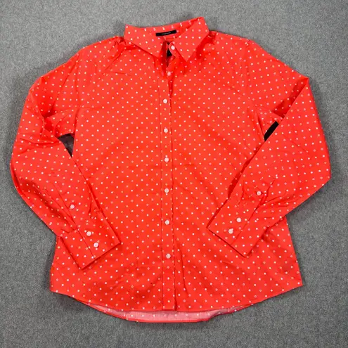 Lands' End No Iron Supima Button Down Shirt Women's 12 Watermelon Sorbet Print Pink