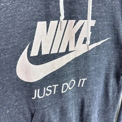 Nike  Dark Gray Vintage Logo Thin Lightweight Hoodie Pullover Top Pockets Size S