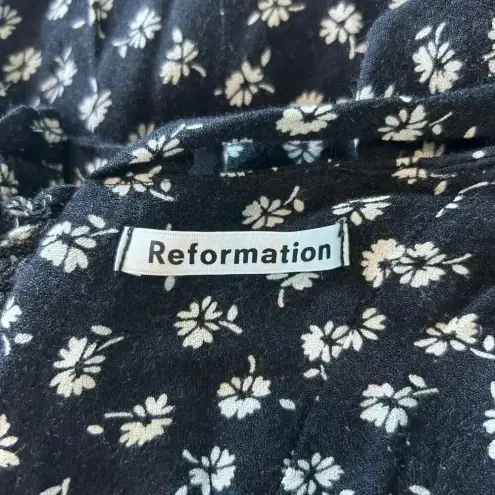 Reformation  Ellora Floral Tie Strap Cropped Tank Black Smocked Womens Size 2