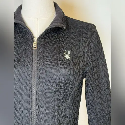 Spyder Black Cable Knit Full Zip Fleece Lined Sweater Jacket Women’s Size XS