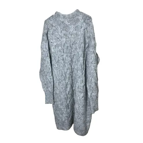 ZARA  KNIT Long Cable Knit Cardigan Sweater Women Size L Gray Open Front Pockets