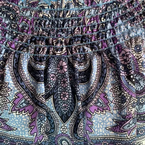 INC purple and blue paisley medallion print silk tunic blouse with puff sleeves Size 10