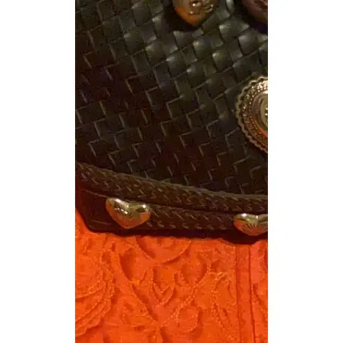 Vintage Western/Hearts Handbag Black And Brown Woven Leather And CrossbodyStraps