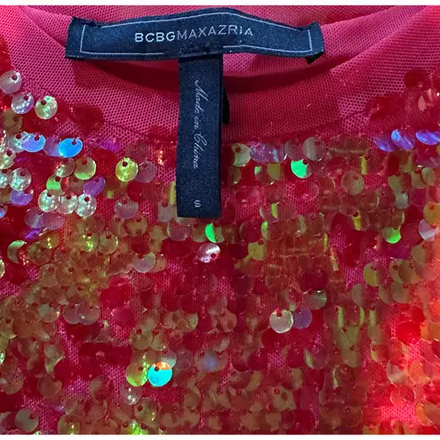 BCBGMAXAZRIA  Women's S Red Ombré Sequin Mini‎ Dress Short Sleeve Party Cocktail