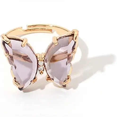 Pretty DARK PURPLE Butterfly Gemstone Fashion Ring, Gold, Adjustable (Fits Most)