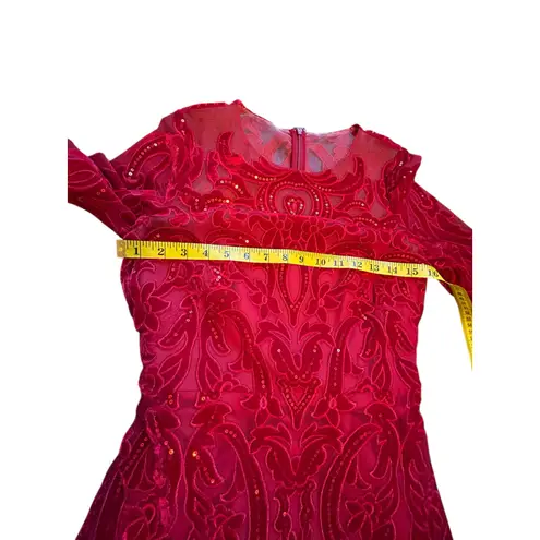 Marchesa Notte Red Velvet Sequin Evening Gown