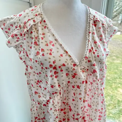 Cider Babydoll Grannycore Softgirl Pink Heart Dainty Shift Ruffle Dress Medium