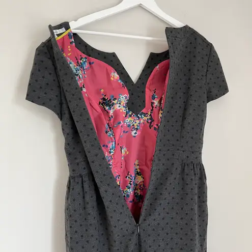 Boden USA Boden Wool Blend Polka Dot Floral Lined Tulip Split Neck Cap Sleeve Dress Grey 8