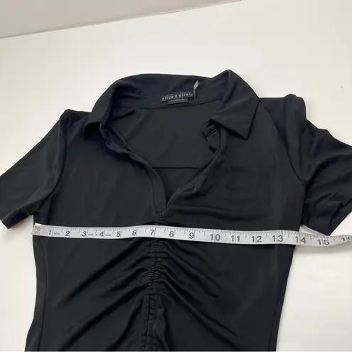 Alice + Olivia Alice‎ + Olivia Marsha Ruched Polo Mini Dress Womens Size XS Black Bodycon *FLAW
