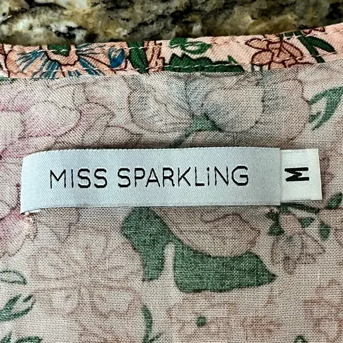 Miss Sparkling GypsyLady Boho Floral Mini Dress Ruffle Hem Boho Peasent Wrap M Tan Size M