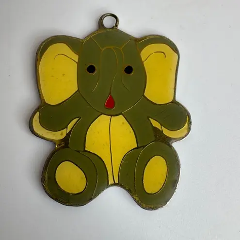 Vintage Enamel Elephant Charm Pendant Taiwan Metal Green