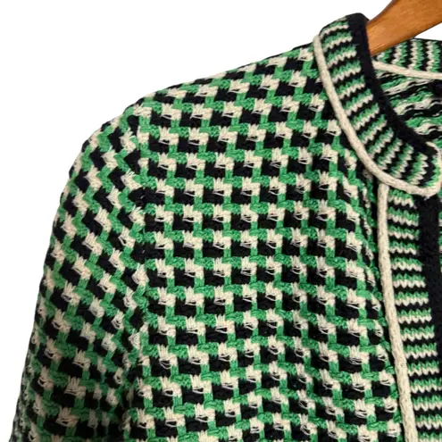 Maje Maneflanne Green Tweed Long Sleeve Preppy Cardigan Jacket Size Small