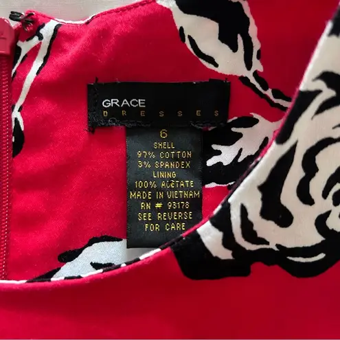 Grace Elements | Red, Black, White, Rose Floral Sleeveless Sheath Dress | Size 6