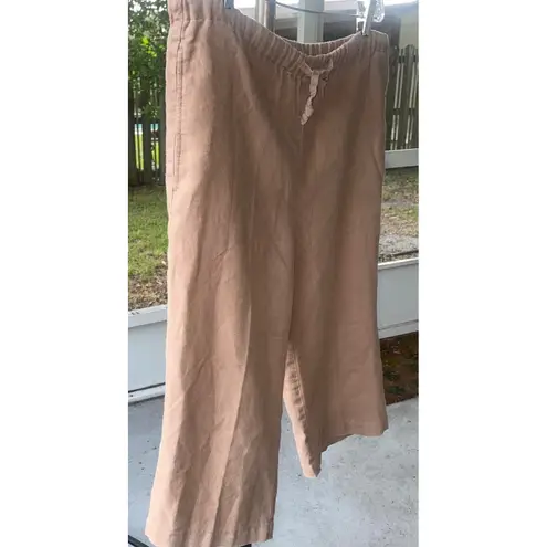 Orvis Sz Small 6 8 100% Linen Wide Leg Cropped Pants Brown Tan Beachy Comfort