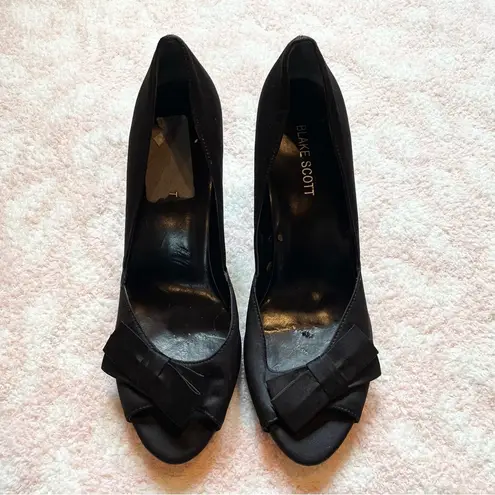 Blake Scott Desmond Black Bow Peep Toe High Heel Pumps 7.5
