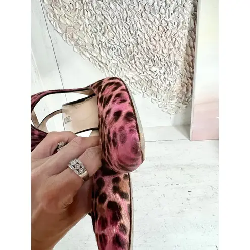 Giorgio Armani Calf Hair Slip On Pointed Slingback Pumps Pink/Black Womens 38.5