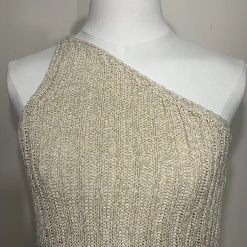 Reverse One Shoulder Ribbed Knit Tank Top Beige M/L Cotton Blend