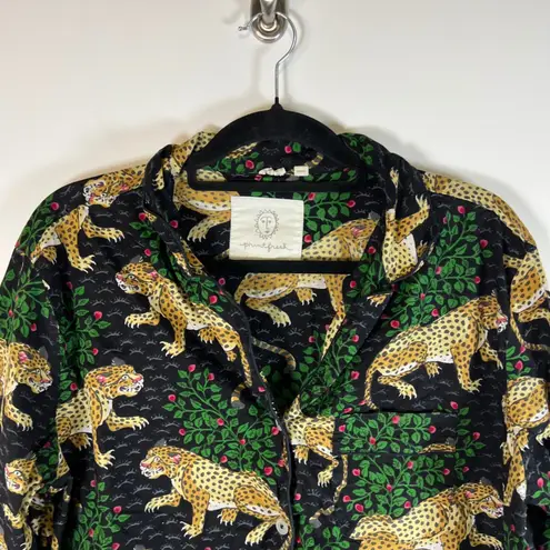 Printfresh Leopard Botanical Button Down Pajama Shirt Women's Size M animal