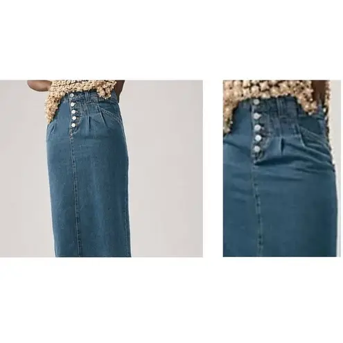 Anthropologie Pilcro Blue Jean Skirt Size 4 Front Button Pleaded Pockets…