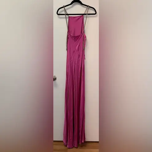 L'Agence NWOT Majesty Chain-Trim Satin Gown in Magenta Pink Size 8