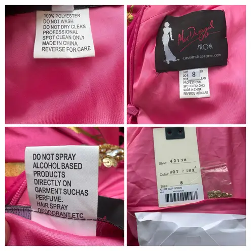 Mac Duggal Cassandra Stone Prom Dress Gown Hot Pink Gold Beaded Metallic Formal