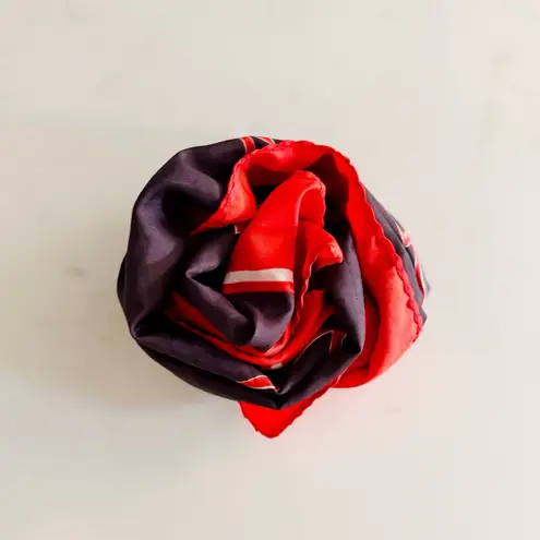 Vintage Silken Square Scarf, Autumnal Falling Leaf Print (Red & Brown) Red