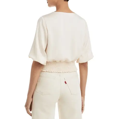 Ramy Brook Womens Smocked Balloon Sleeve V Neck Self Tie Waist Wear To Work Top