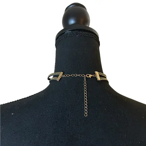 Classic Double Strap Ribbon Black and Gold Color Stud Y2K Choker Necklace S/M