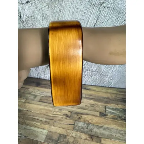 Vintage 80/90s Retro Lucite Square Brown Wood Thick Mobwife Bangle Bracelet