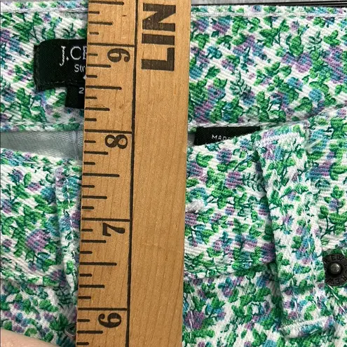 J.Crew  Toothpick Stretch Floral Jeans Straight Leg Zip Front Pockets Green Sz 27