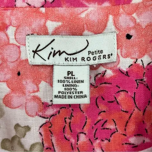 kim rogers Petite 100% linen pink floral open front lightweight blazer jacket L