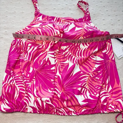 Beach House Aqua Palm Swim Top Tropical Pink Leaf Print Women's Top Size 10