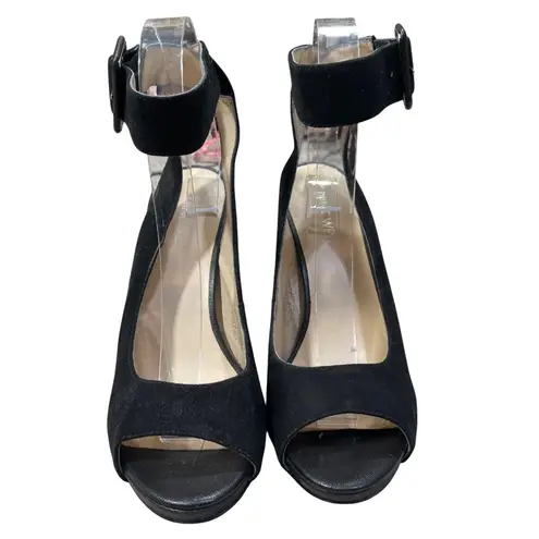 Nine West  Elanao Suede Pump Heel Shoes Buckle Strap Size 6.5 Black