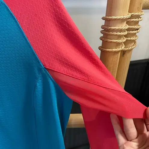 Bette & Court 1/4 Zip Long Sleeve Swing Sunshirt in Blue & Coral