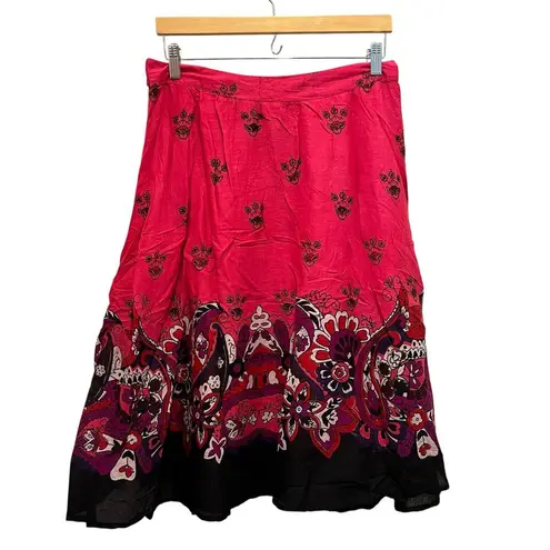ING Cotton Fuchsia Pink Black Paisley Midi Skirt Sz M Sequins Side Zip Lined NEW Size M