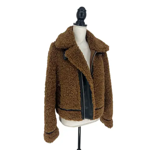 Stand Studio Audrey Brown Shearling Jacket with Black Accents