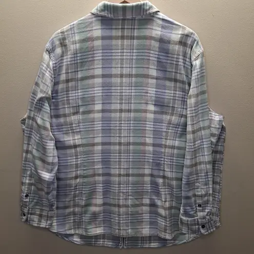 CHAPS  Top Womens 2X Pastel Plaid Zip Up Cotton Twill Long Sleeve Front Pockets