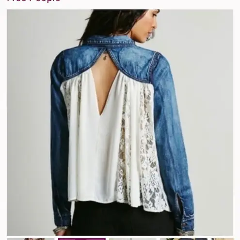 Free People  denim and lace‎ top small.bohemian