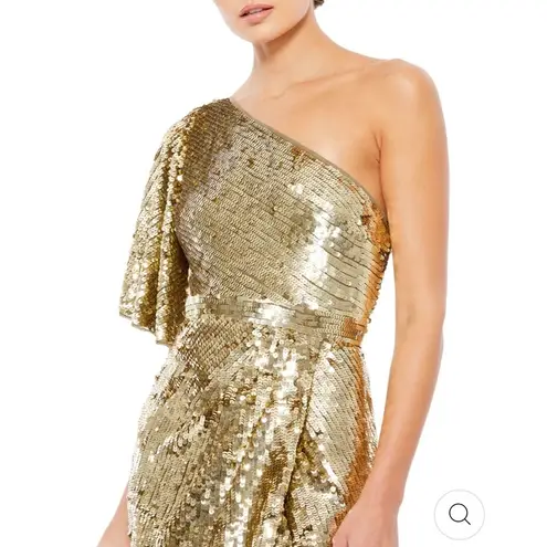Mac Duggal Gold Sequined Gown Stunning Cap Sleeve Trumpet Maxi Dress Evening 8