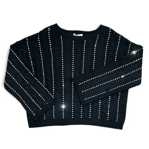 Adyson Parker Black Cable Knit Sequin Striped Sweater Size Large