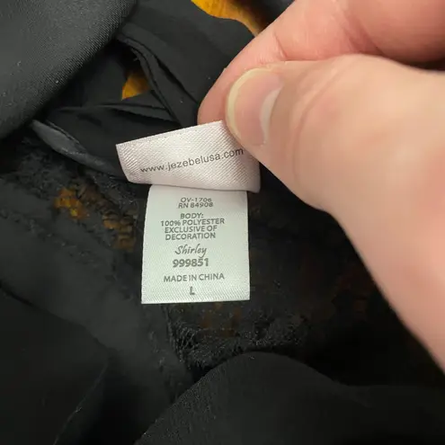 Jezebel Black Lace Satin Chemise Babydoll Top Shirley 999851 Size Large