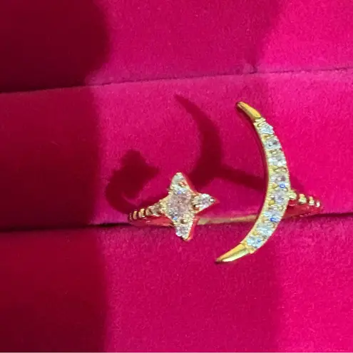 Boutique NEW Moon & Star Adjustable Ring | Yellow Gold Over Sterling Silver