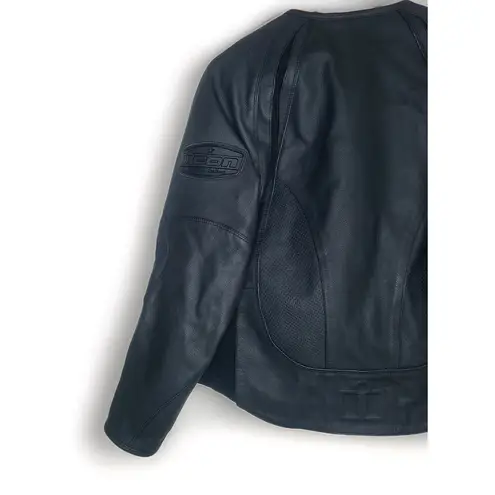 Icon Leather Merc Stealth Motorcycle Biker Jacket Womens Black L Size L